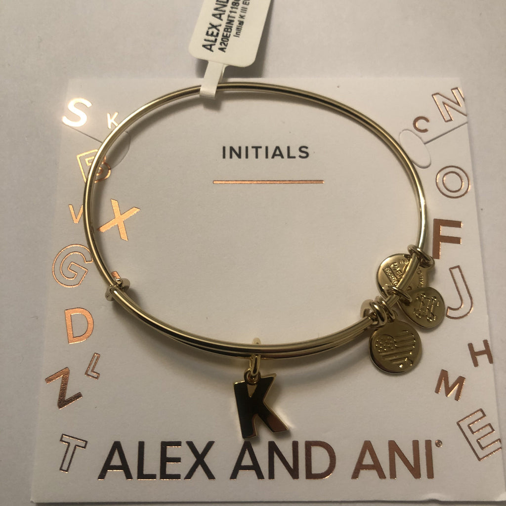 Alex and Ani Initial K III Bangle Bracelet Shiny Gold One Size (A20EBINT11SG)