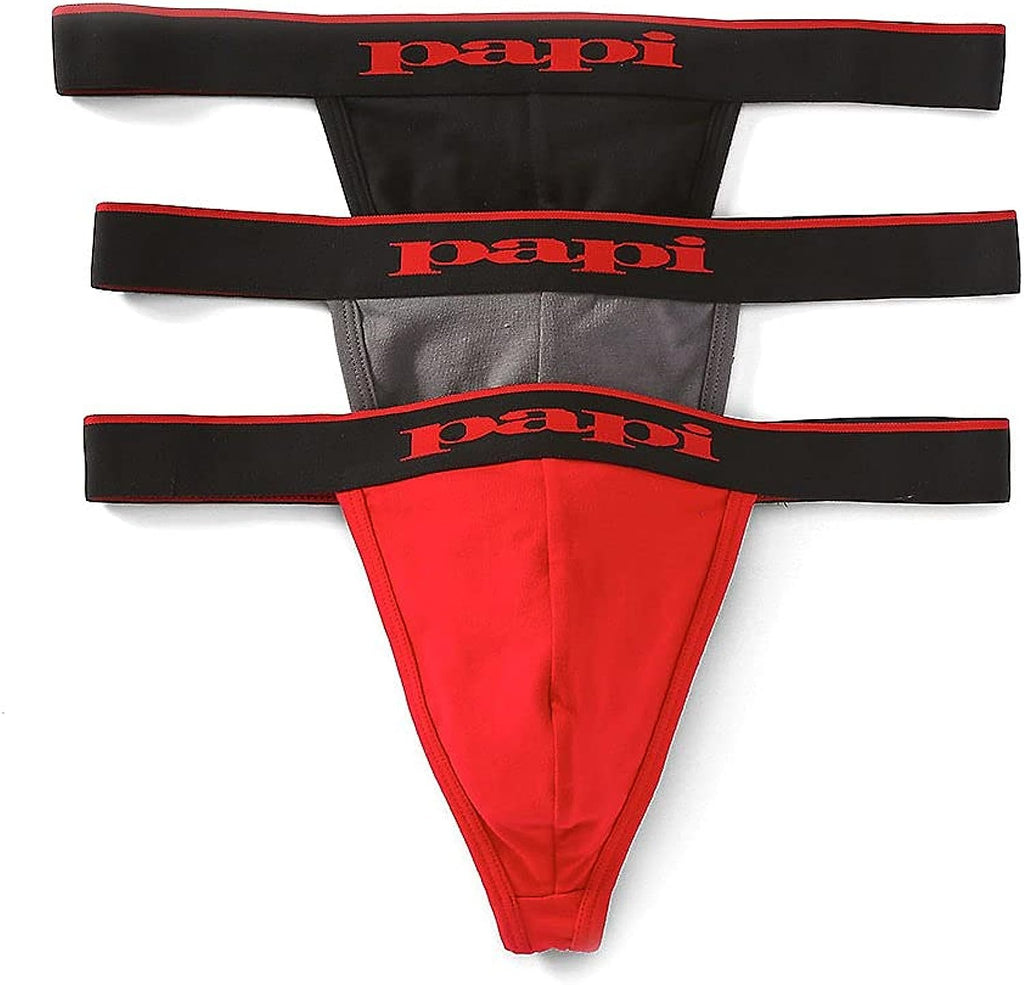 Papi Men's 3-Pack Premium Fashion Cotton Active Stretch Thong