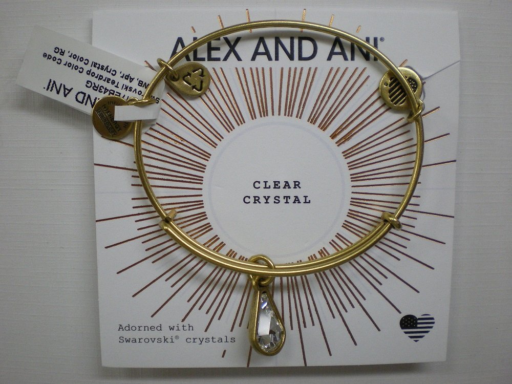 Alex and Ani April Birth Month Charm Bangle With Swarovski Crystal Teardrop Shape Rafaelian Gold