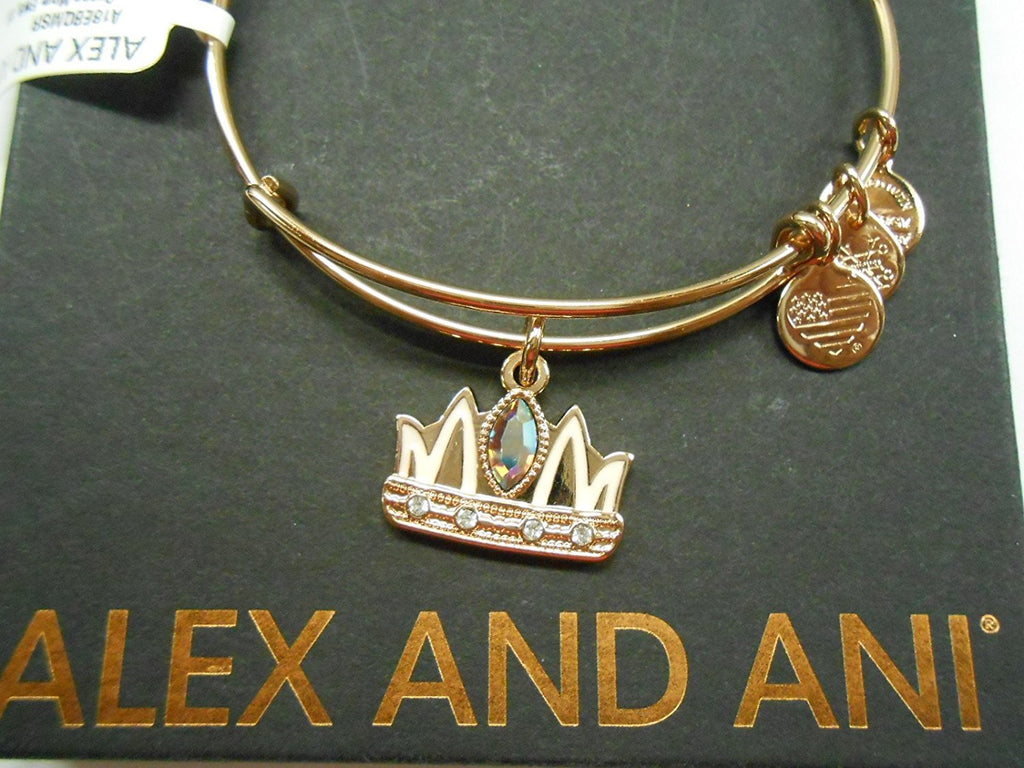 Alex and Ani Queen Mom Bangle Bracelet Shiny Rose Gold With Black Gift Box