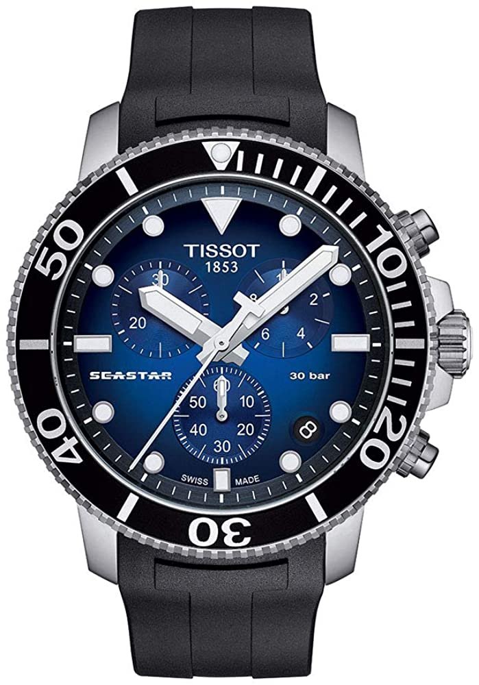 Tissot Men's Seastar 660/1000 Stainless Steel Swiss Quartz Rubber Strap, Black, 22 Casual Watch (Model: T1204171704100)