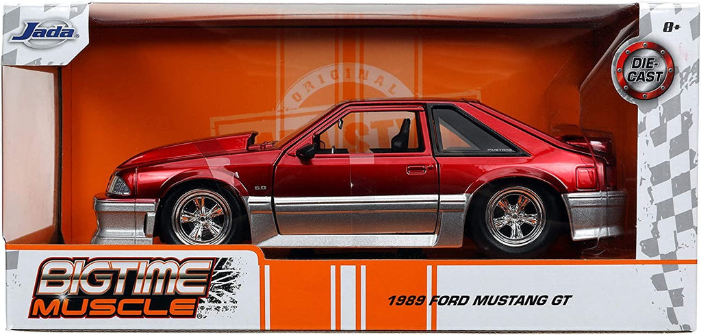 Jada Toys Bigtime Muscle 1:24 1989 Ford Mustang GT Die-cast Car Red Silver, Toys for Kids and Adults