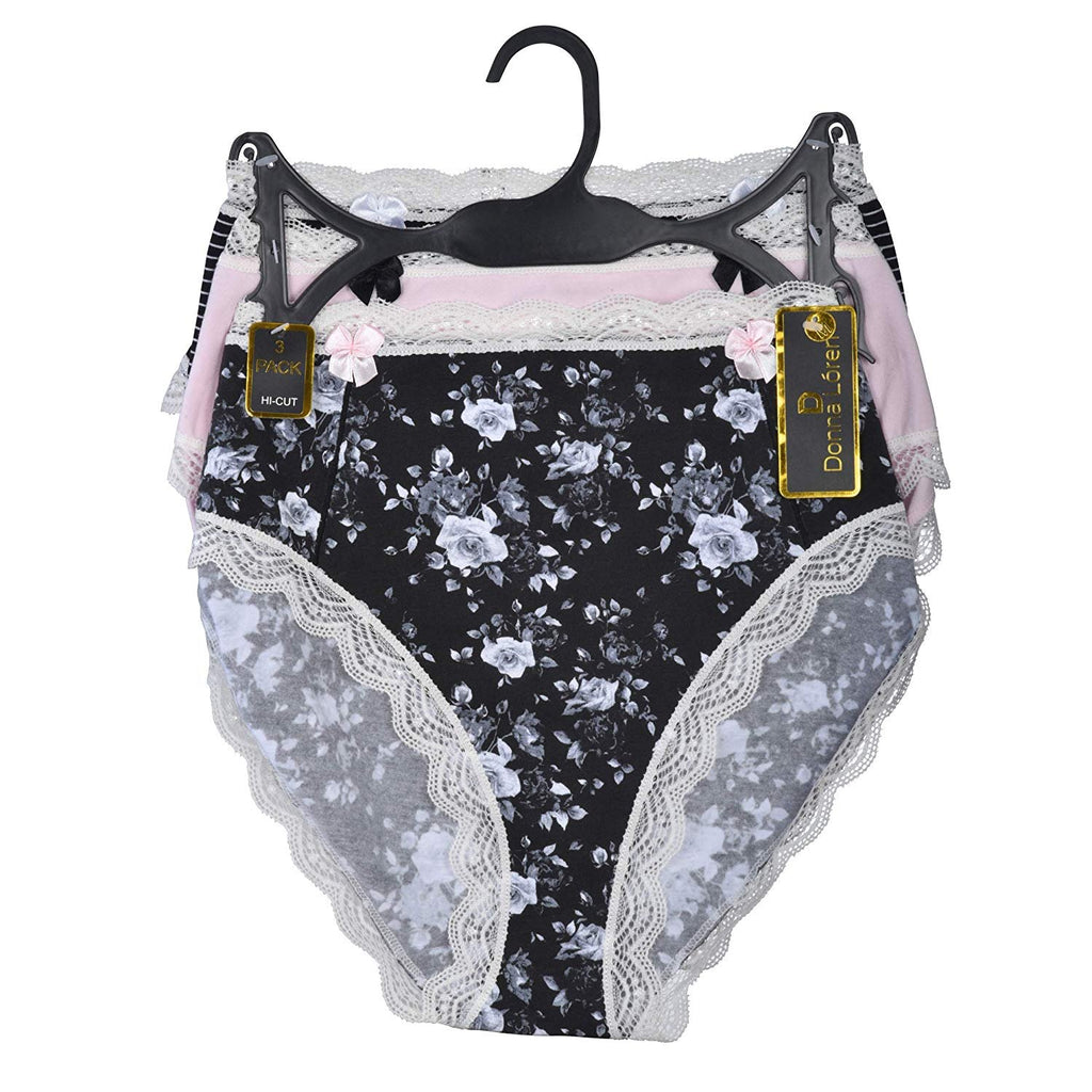 Donna Loren Low-Rise Hipster Ladies Panties Lace Trim Underwear, Assorted 3-Piece Set