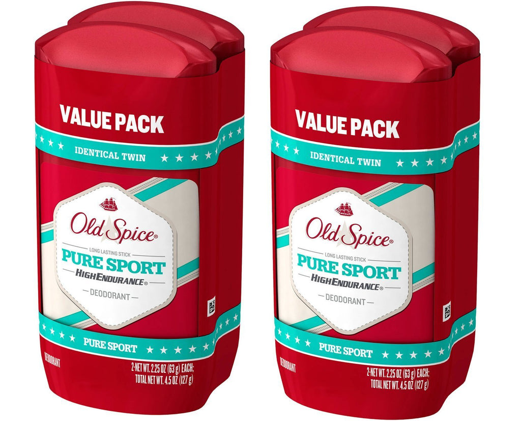 Old Spice High Endurance Pure Sport Scent Men's Deodorant, 2 Twin Packs of 2.25 Oz, 4 Total Pack
