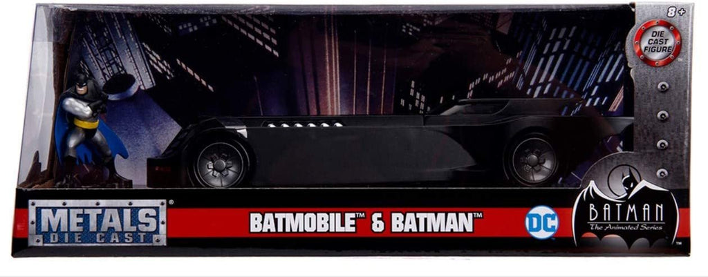 DC Comics 1:24 Batman Animated Series Batmobile Die-cast Car with 2.75" Batman Figure, Toys for Kids and Adults