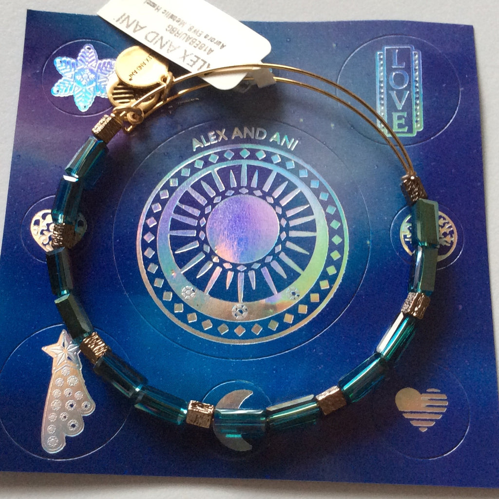 Alex and Ani Aurora Bangle Bracelet Metallic Hazel Tag Box Card