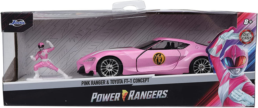 Mighty Morphin Power Rangers 1:32 Toyota FT-1 Concept Die-cast Car with 1.65" Pink Ranger Figure, Toys for Kids and Adults