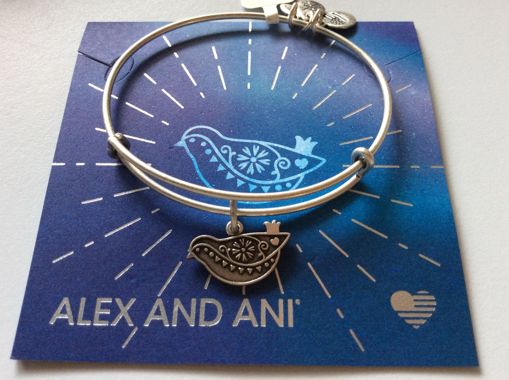Alex and Ani Dove Bangle Bracelet Rafaelian Silver Tag Box Card
