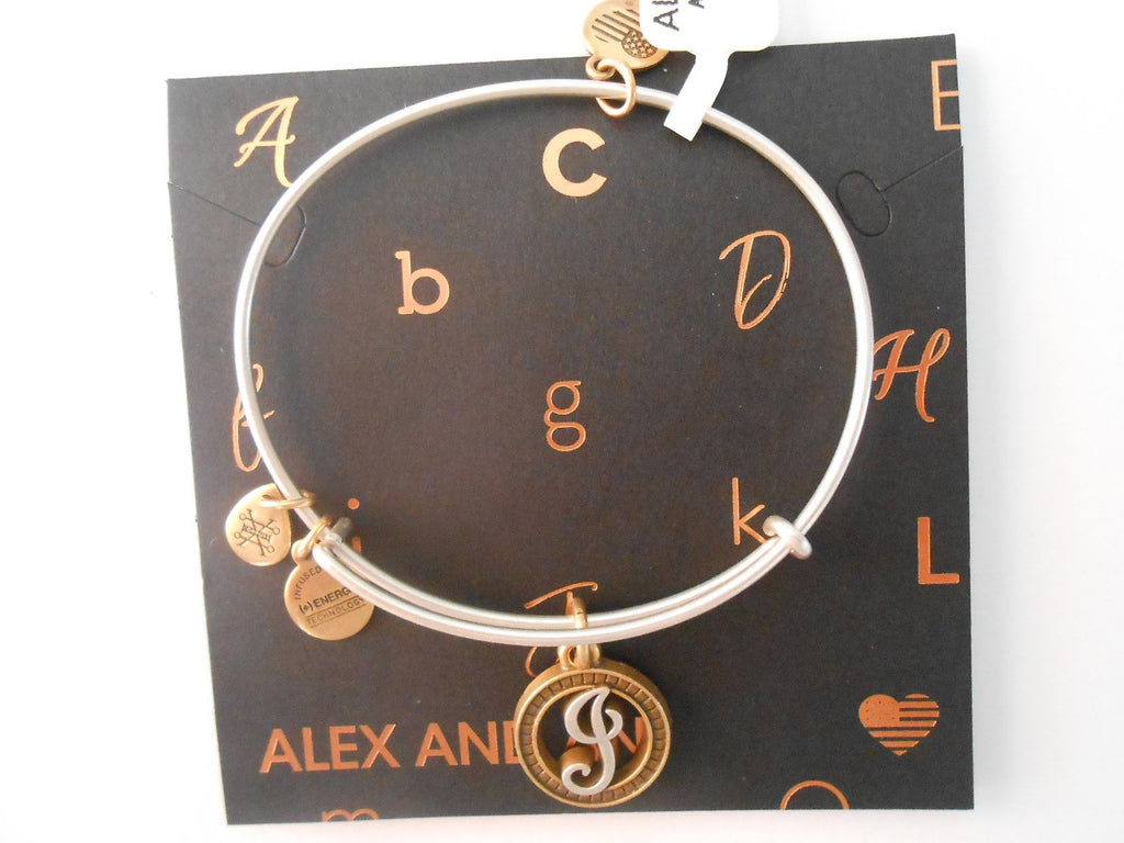 Alex and Ani Initial J Two-Tone Charm Bangle Bracelet - Rafaelian Gold and Silver Finish - A18EBINT10TTRS