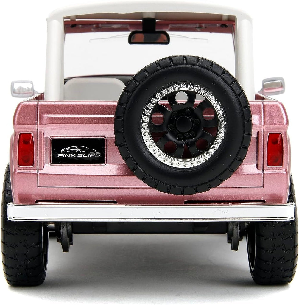 Pink Slips 1:24 1973 Ford Bronco Die-Cast Car, Toys for Kids and Adults(Metallic Pink)