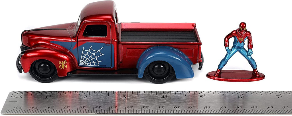 Jada Toys Marvel 1:32 1941 Ford Pickup Die-cast Car & 1.65" Proto-Suit Spider-Man Die-cast Figure, Toys for Kids Ages 8+