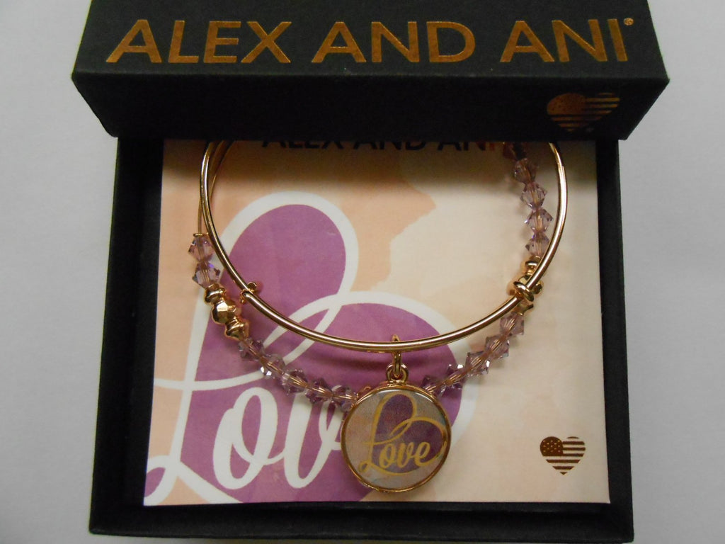 Alex and Ani Women's Art Infusion, Love Set of 2 Bangle Bracelet, Shiny Rose, Expandable
