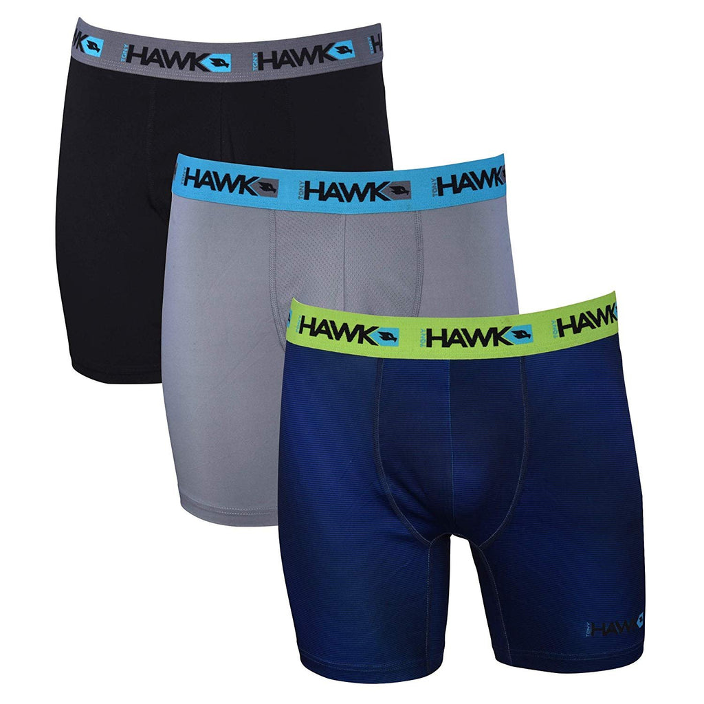 TONY HAWK Mens Performance Underwear - 3-Pack Stretch Performance Boxer Briefs Training Breathable Athletic Fit No Fly