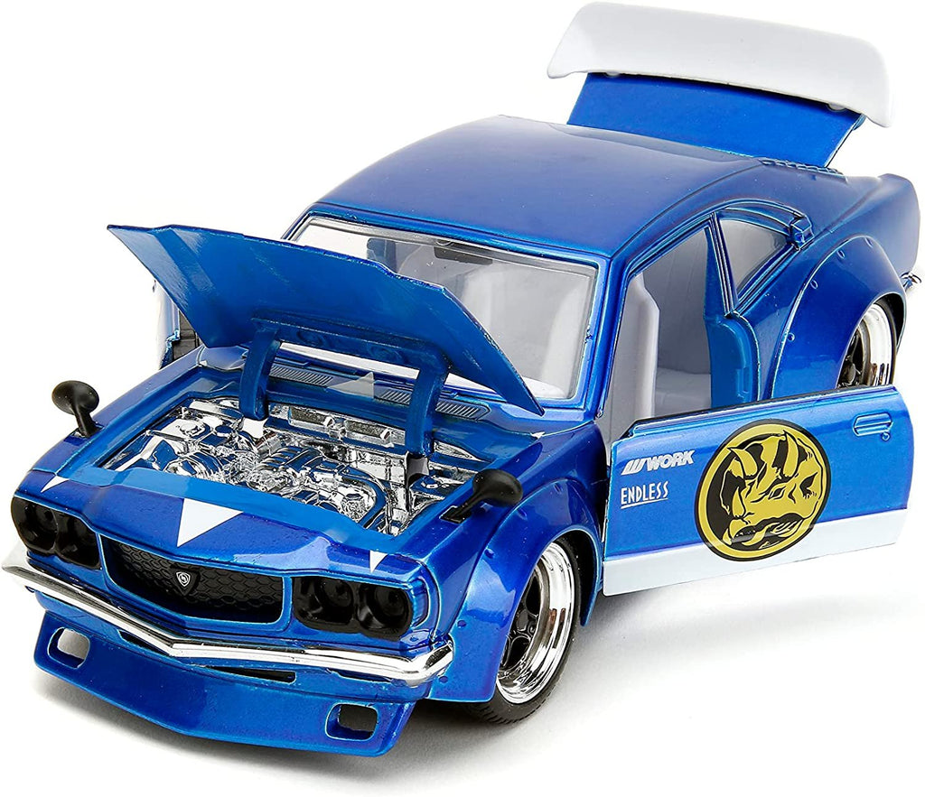 Power Ranges 1:24 1974 Mazda RX-3 Die-Cast Car & 2.75" Blue Ranger Figure, Toys for Kids and Adults