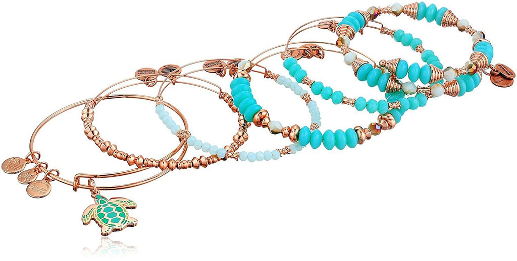 Alex and Ani Women's Color Infusion, Go with the Flow, Set of 5 Bracelet, Shiny Rose, Expandable