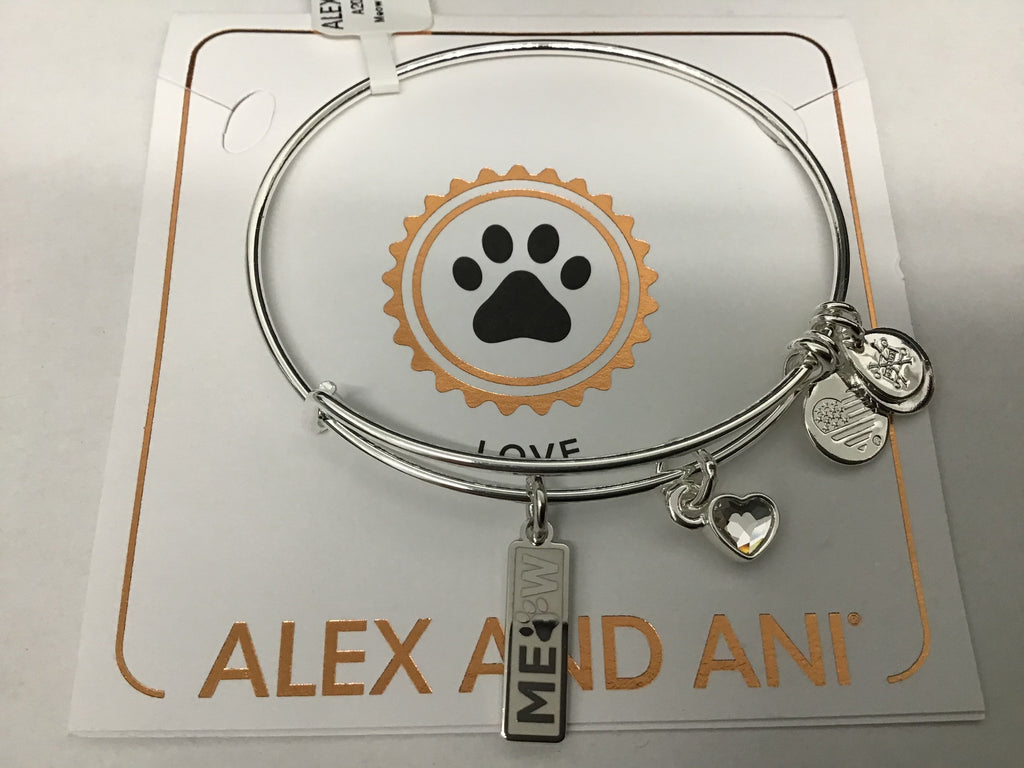 Alex and ANI Duo Charm Meow and Woof Bangle Bracelet Silver/Meow One Size