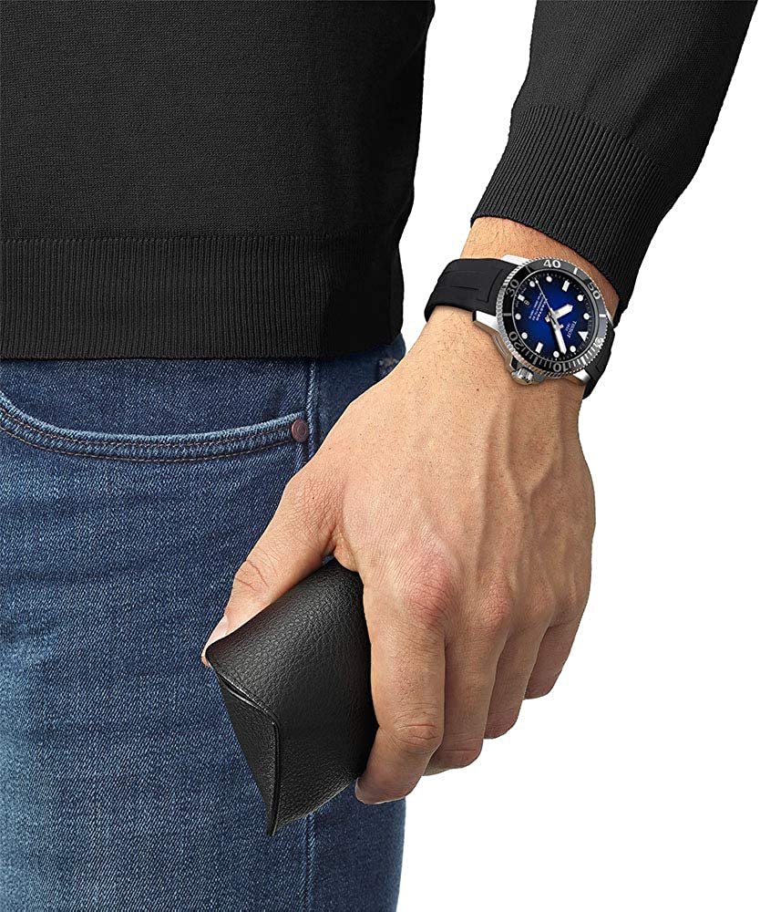Tissot Men's Seastar 660/1000 Stainless Steel Swiss Automatic Rubber Strap, Black, 21 Casual Watch (Model: T1204071704100)