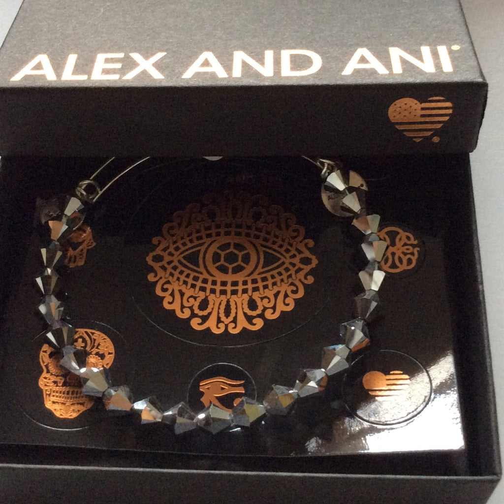 Alex and Ani Tinsel Bangle Bracelet Shiny Silver Tag Box Card