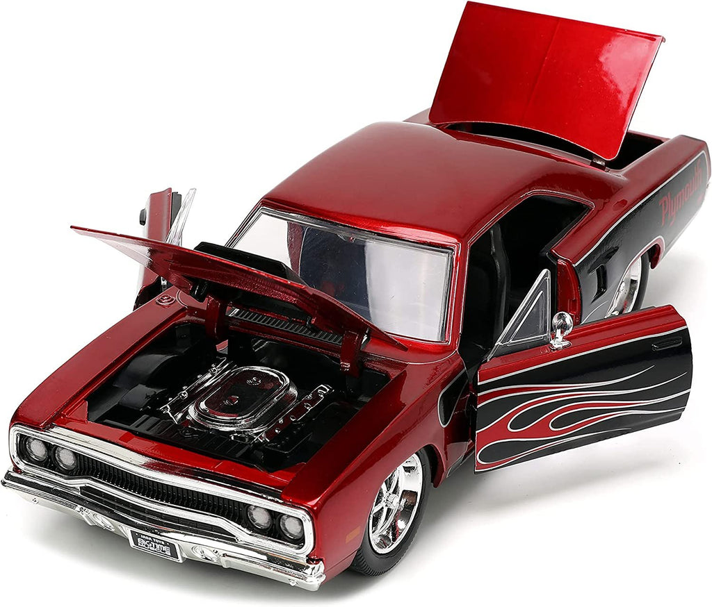 Jada Toys Big Time Muscle 1:24 1970 Plymouth Road Runner Die-cast Car Red/Black Flames, Toys for Kids and Adults
