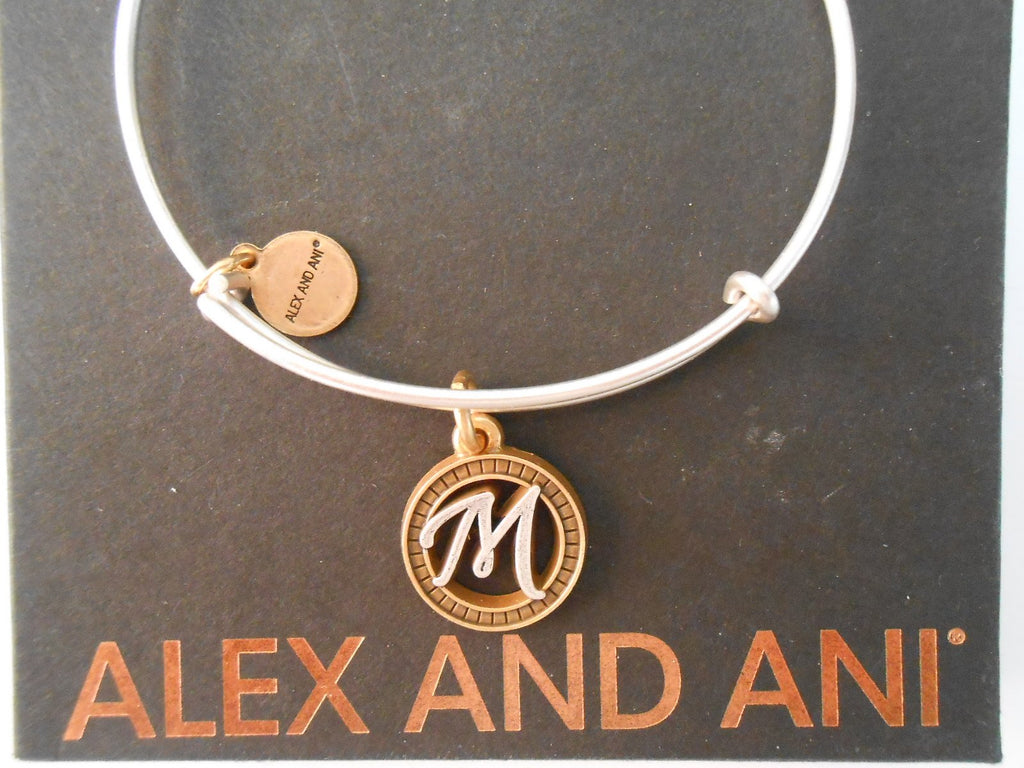 Alex and Ani Initial M Two-Tone Charm Bangle Bracelet - Rafaelian Gold and Silver Finish - A18EBINT13TTRS