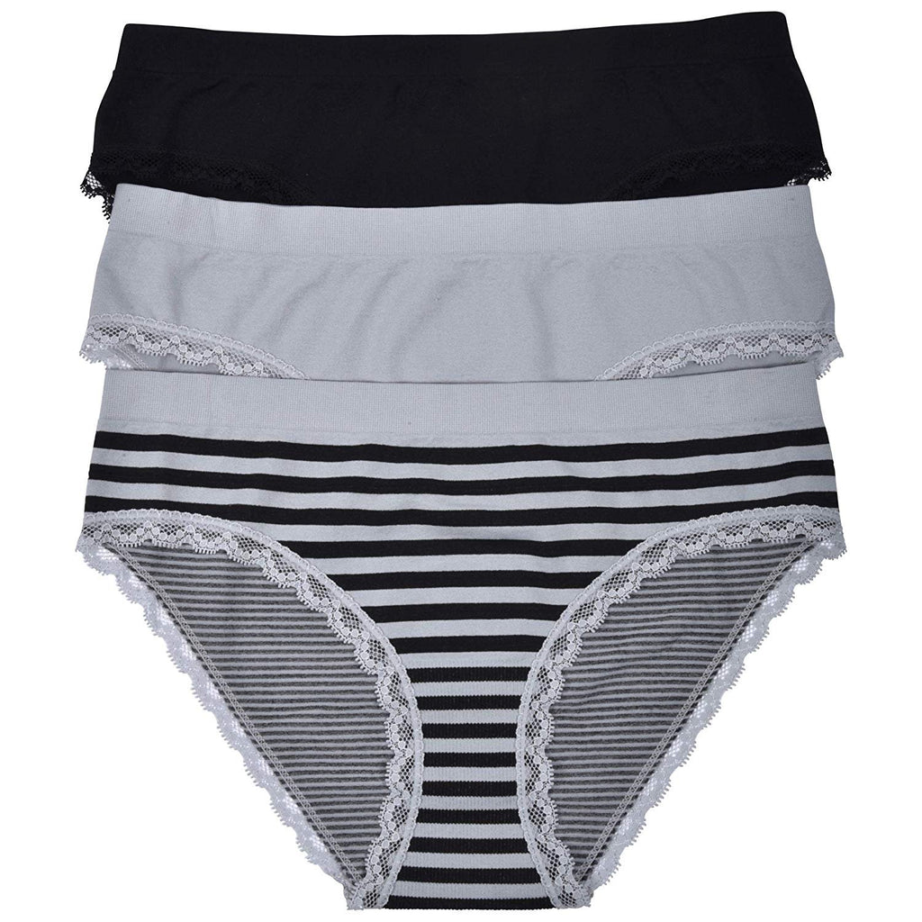 Elle Women's Seamless Bikinis Panties with Lace - 12-Pack Premium Quality Nylon/Spandex