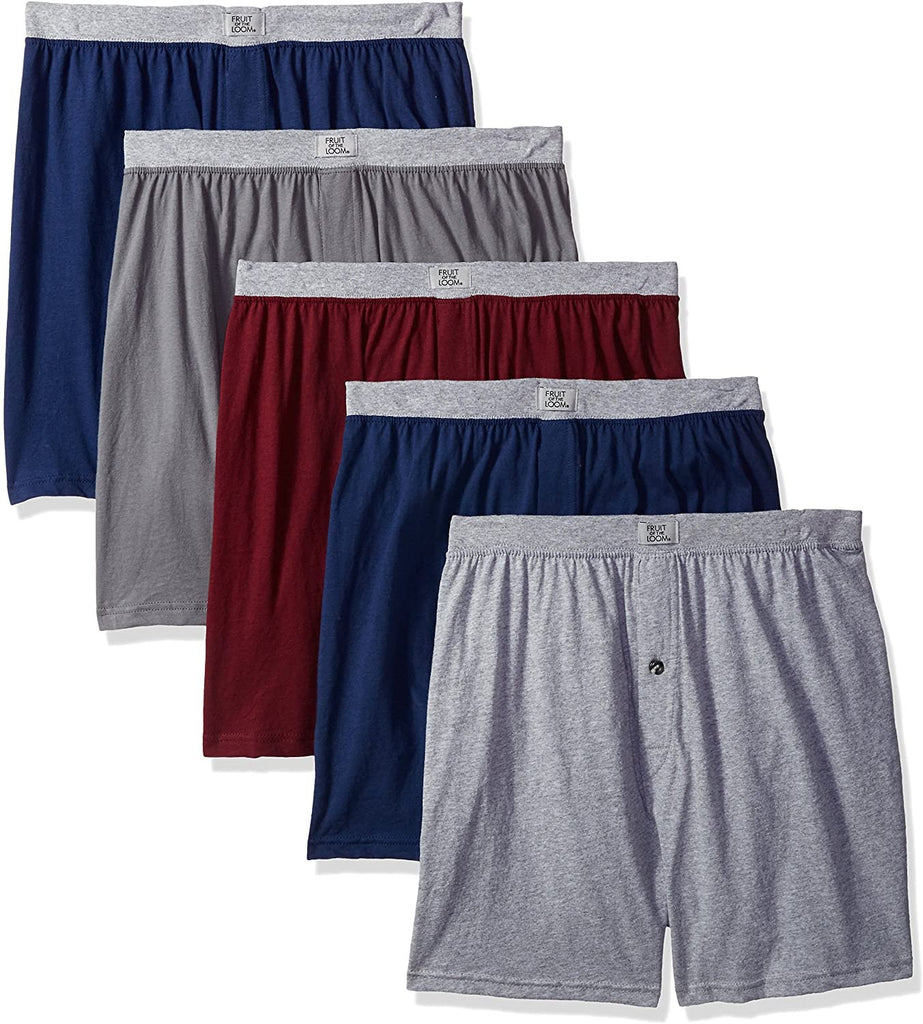 Fruit of the Loom 5-Pack Assorted Knit Boxers, Multi Color, Large