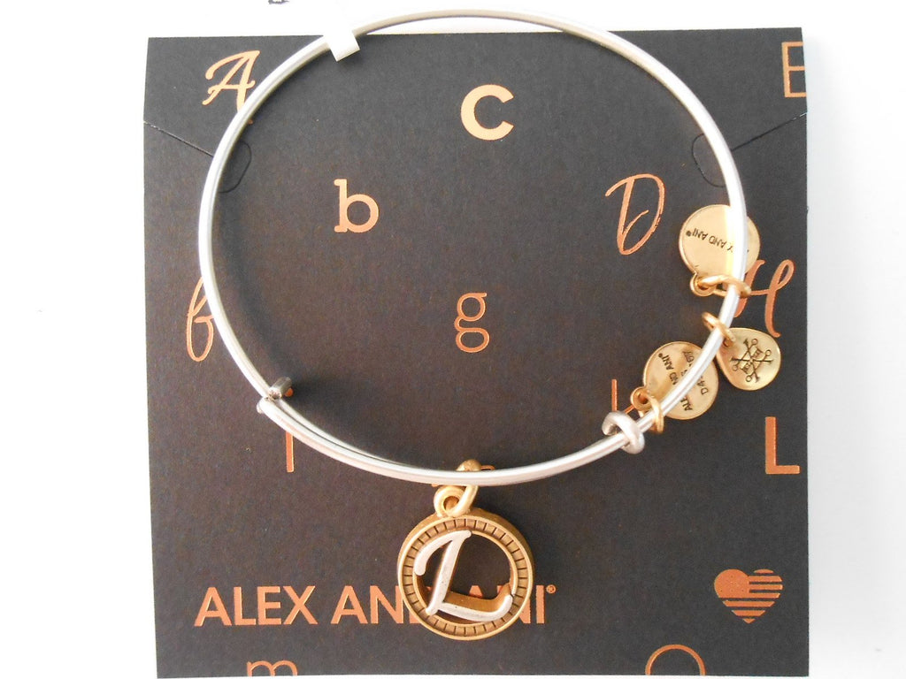 Alex and Ani Initial L Two-Tone Charm Bangle Bracelet - Rafaelian Gold and Silver Finish - A18EBINT12TTRS