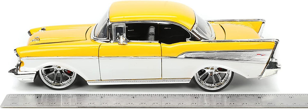 Big Time Muscle 1:24 1957 Chevy Bel-Air Die-cast Car Yellow, Toys for Kids and Adults