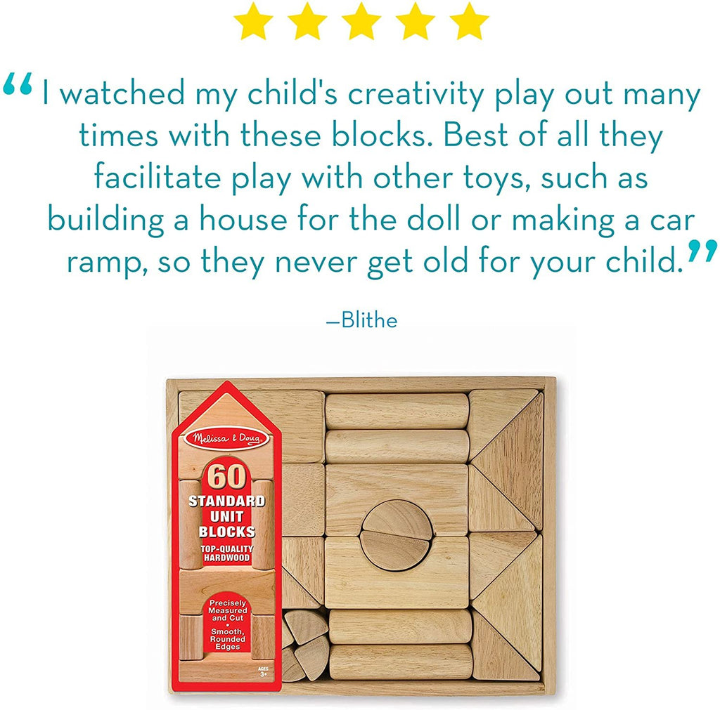 Melissa & Doug Standard Unit Solid-Wood Building Blocks With Wooden Storage Tray (60 pcs)
