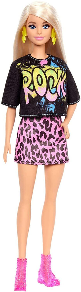Barbie Fashionistas Doll #155 with Blond Hair with Rock Tee and Skirt, Toy for Kids 3 to 8 Years Old