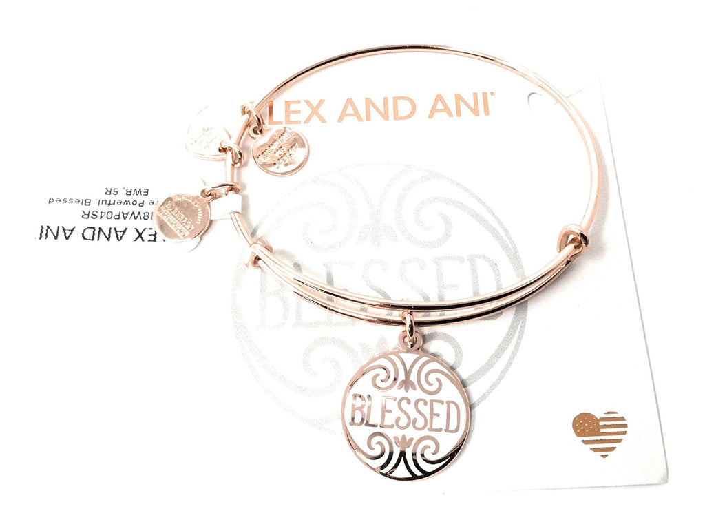 Alex and Ani Womens Words are Powerful, Blessed EWB Bangle Bracelet, Shiny Rose, Expandable