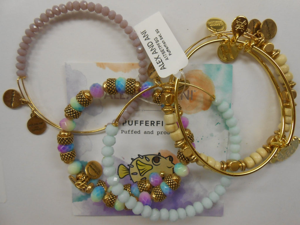 Alex and Ani Pufferfish Set of 5 Shiny Gold Bangle Bracelet