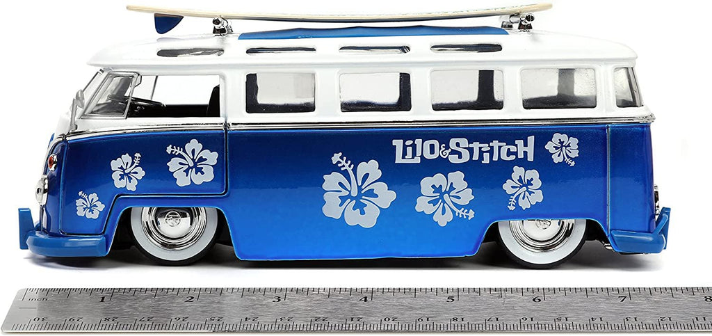 Jada Toys Disney Lilo & Stitch 1:24 Volkswagen T1 Bus Die-cast Car with Stitch Figure, Toys for Kids and Adults , Blue