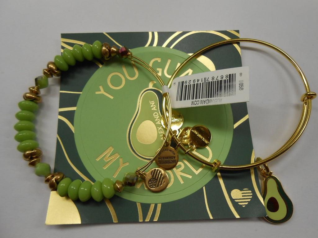 Alex and Ani Women's Color Infusion, You Guac My World, Set of 2 Bracelet, Shiny Gold, Expandable