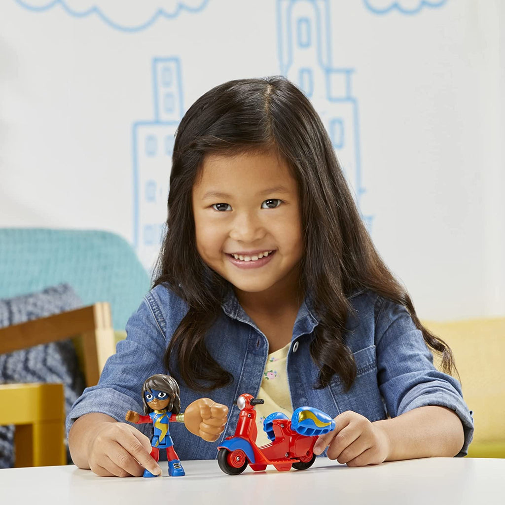 Hasbro Marvel Spidey and His Amazing Friends Ms. Marvel Action Figure and Embiggen Bike Vehicle, Preschool Toy for Kids Ages 3 and Up