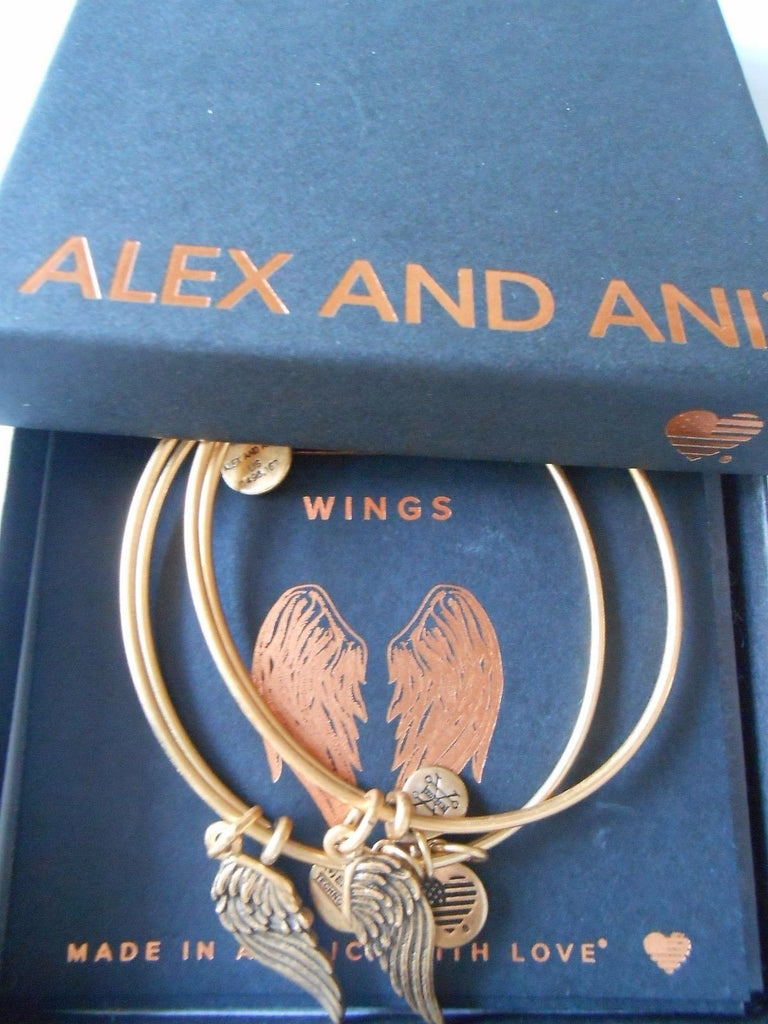Alex and Ani Path of Symbols Wings Set of 2 Expandable Wire Bangle Charm Bracelet