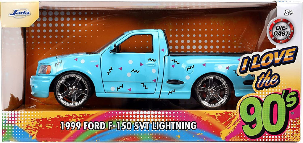 Jada Toys I Love The 90’s 1:24 1999 Ford F150 SVT Lightning Die-cast Car, Toys for Kids and Adults, Sky Blue (26136)