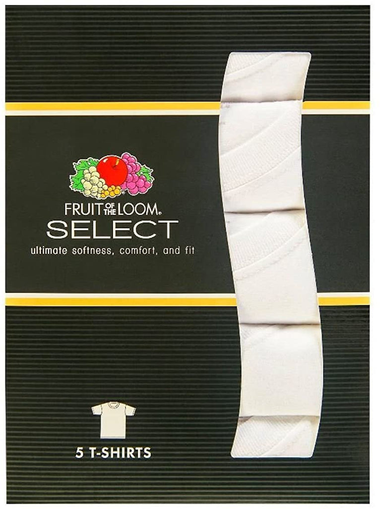 Fruit of the Loom Select Men's 5-Pack Tag Free 100% Cotton Crew T-Shirts (Large)