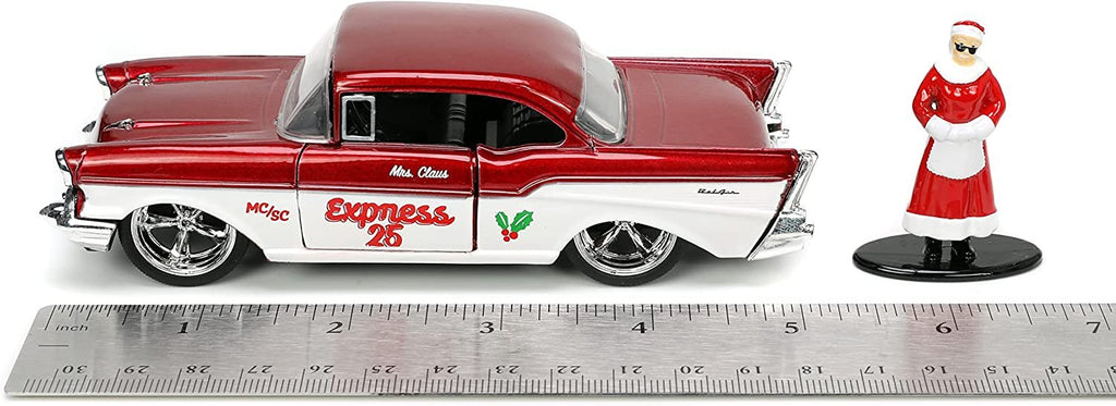 Jada Toys Holiday Rides 1:32 1941 Ford Pickup & 1957 Chevy Bel-Air Die-cast Car with 1.65” Santa Claus & Mrs. Santa Claus Figure, Toys for Kids and Adults