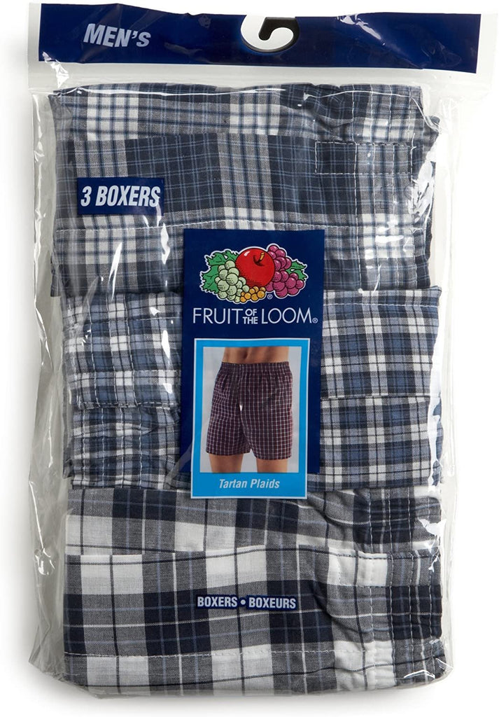 Fruit of the Loom Men's 3-Pack Assorted Tartan Plaids Woven Boxers