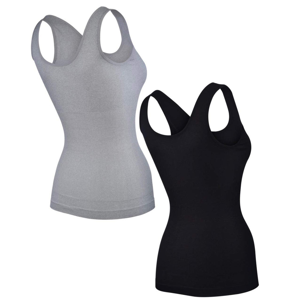 Elle Women's Body Shaping Camisoles 4-Pack Scoop Tank Tops Shapewear Tummy Control Seamless Plus