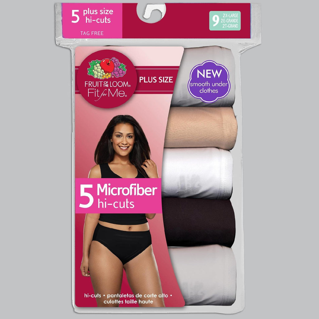 Fruit of the Loom Women's Plus Size Fit For Me 5 Pack Hi-Cut Panties Assorted