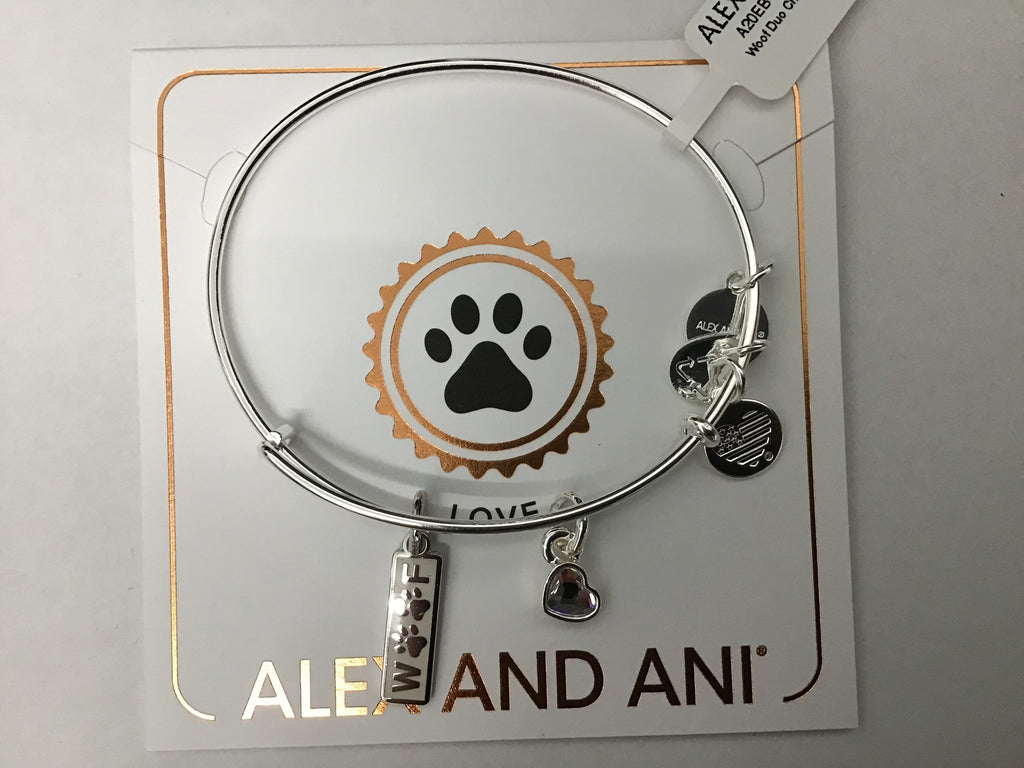 Alex and ANI Duo Charm Meow and Woof Bangle Bracelet Silver/Woof One Size