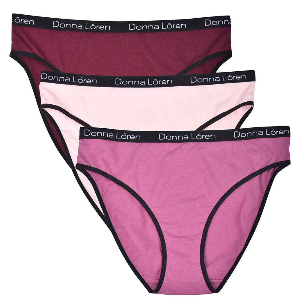 Donna L'oren Women's Hi-Cut Briefs 3-Pack Printed Waistband Panties S-XL