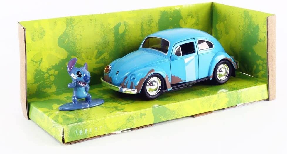 Jada Toys Disney Lilo and Stitch 1:32 Volkswagen Beetle Die-cast Car w/ 1.65" Stitch Figure, Toys for Kids and Adults