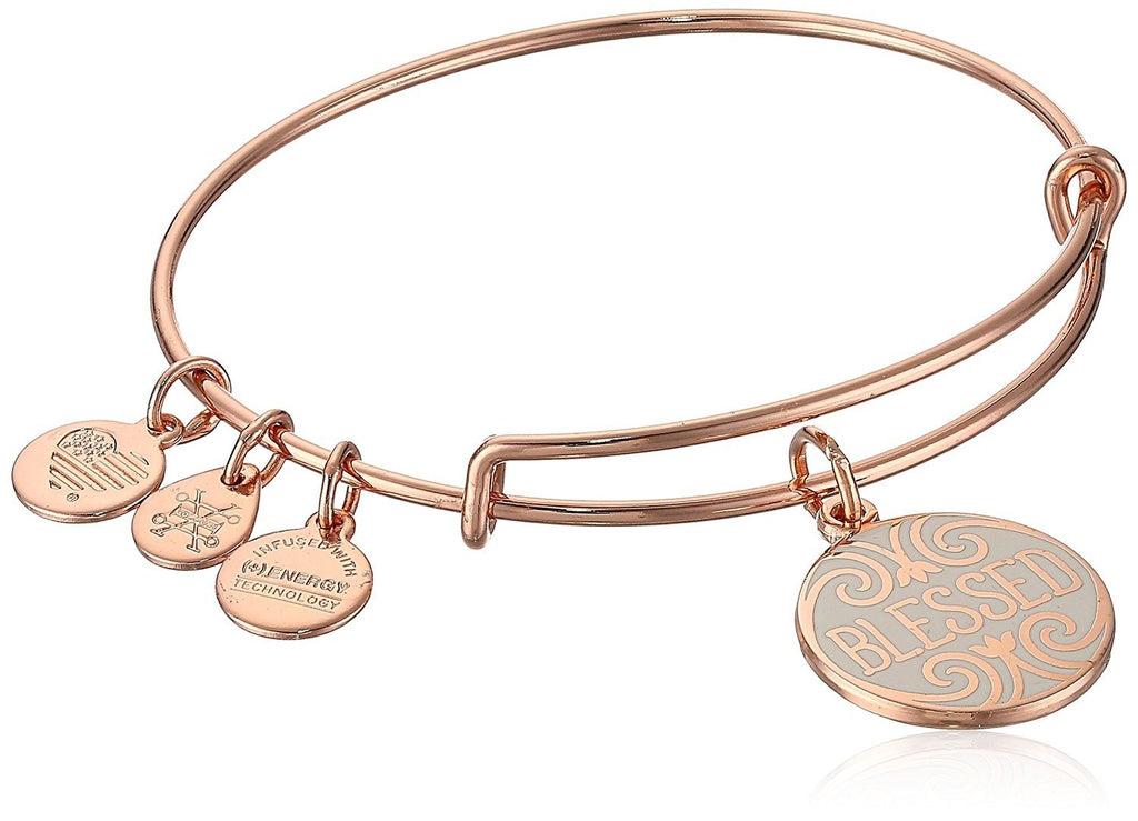 Alex and Ani Womens Words are Powerful, Blessed EWB Bangle Bracelet, Shiny Rose, Expandable