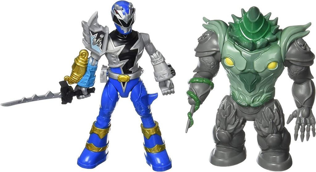Power Rangers Dino Fury Battle Attackers 2-Pack Blue Ranger vs. Shockhorn Kicking Action Figure Toys with Accessory Inspired by TV Show Ages 4 and Up