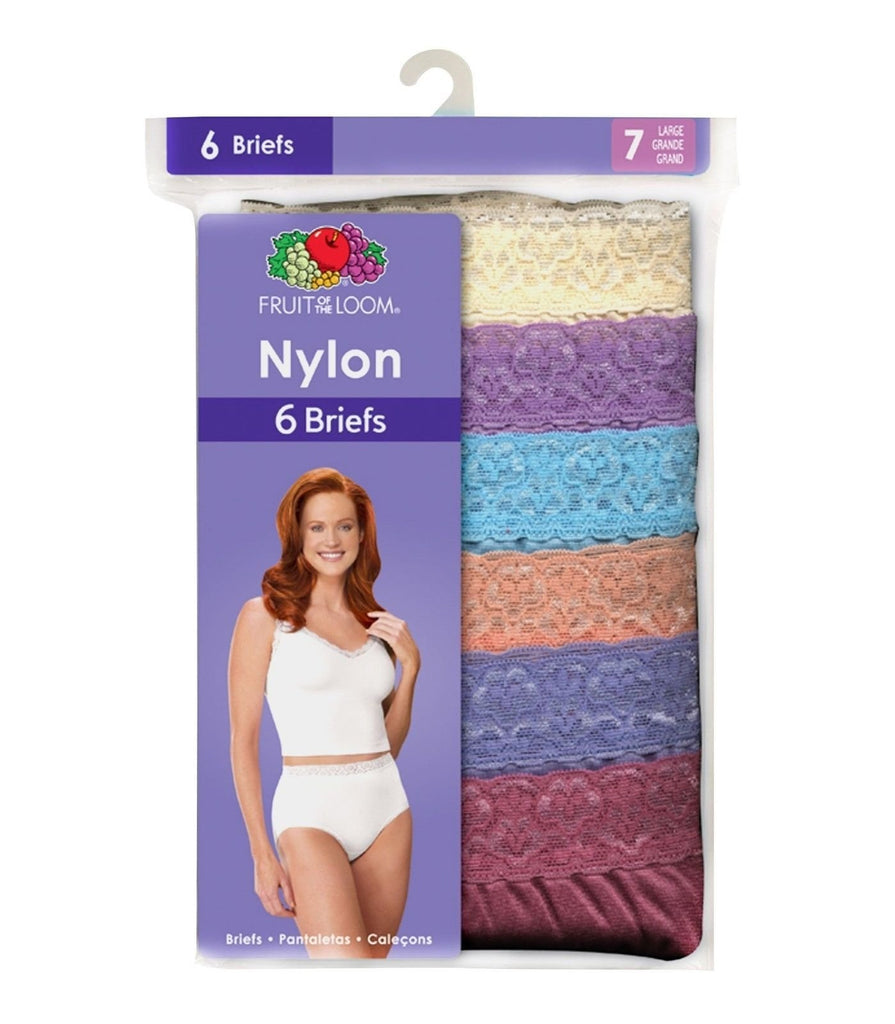 Fruit of the Loom Women's White or Assorted Nylon Briefs 6 or 12 Pack Size 6-10