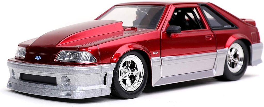 Jada Toys Bigtime Muscle 1:24 1989 Ford Mustang GT Die-cast Car Red Silver, Toys for Kids and Adults