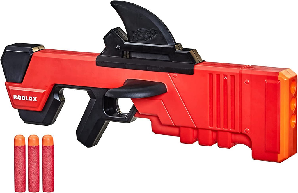NERF Roblox MM2: Shark Seeker Dart Blaster, Shark-Fin Priming, 3 Mega Darts, Code to Unlock in-Game Virtual Item
